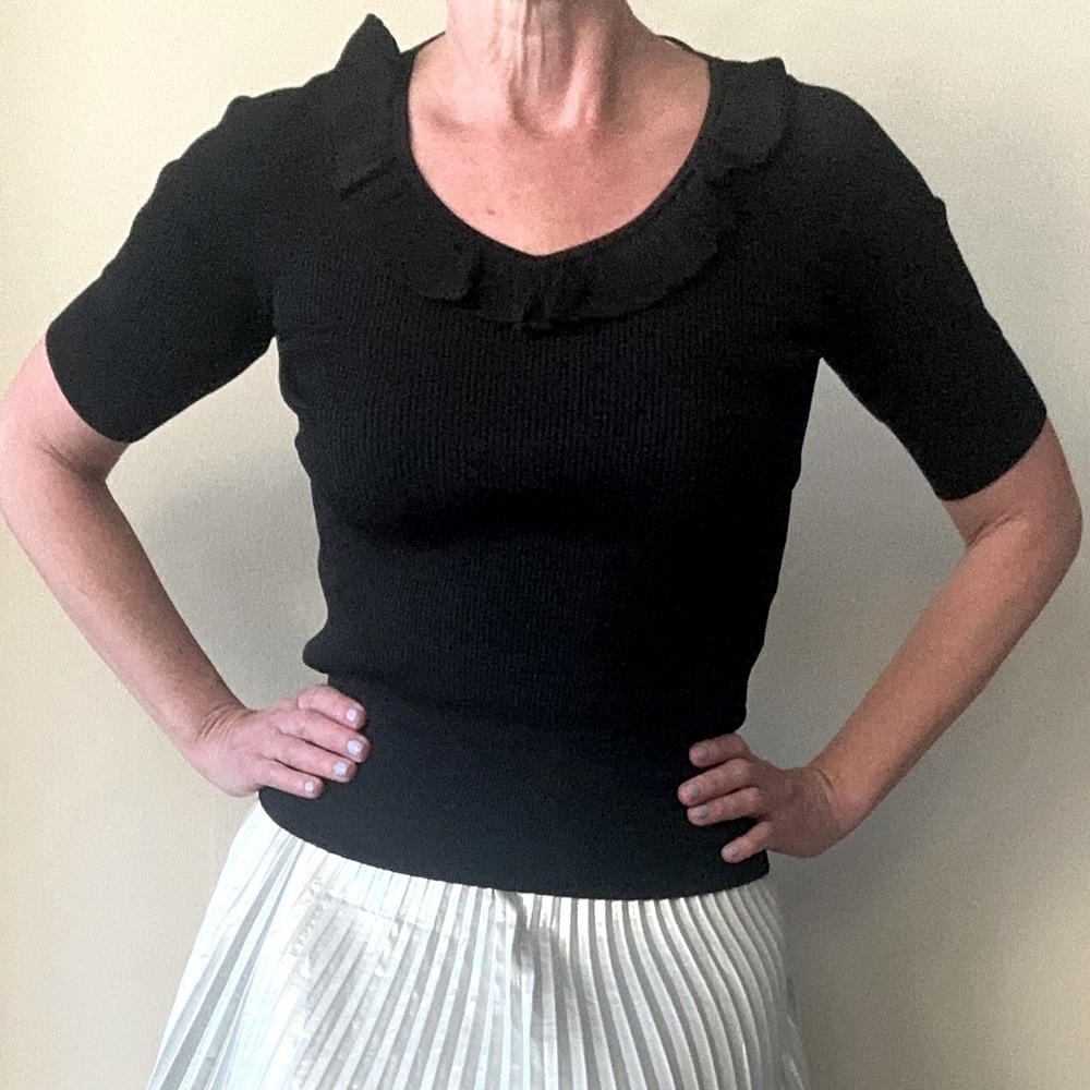 INC International Concepts Black sweater top Ruffles XS $120